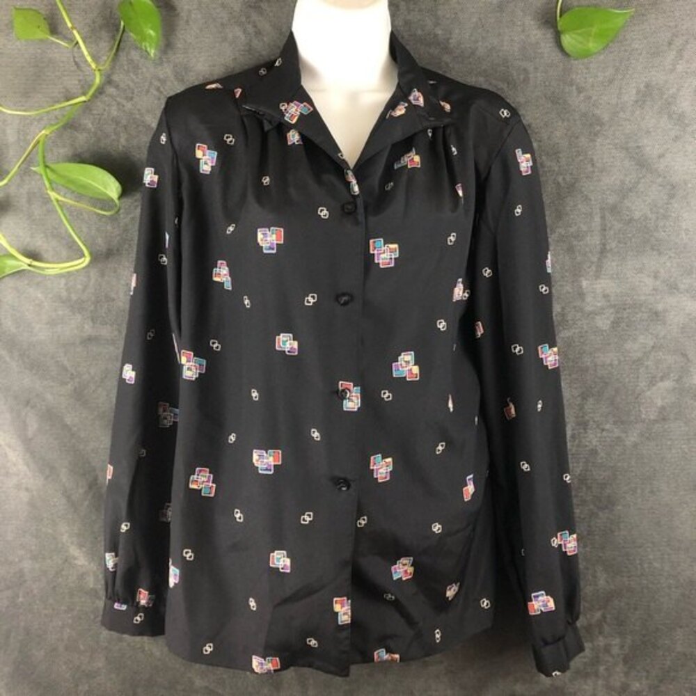 Nordstrom Button up Blouse Geometric Print M Vtg